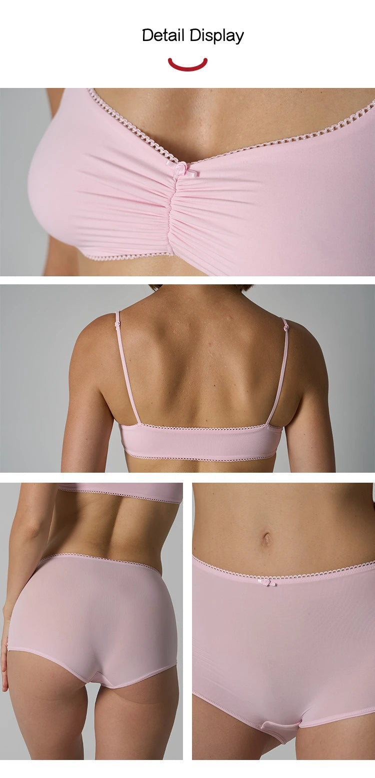 Lace Bra Set Skin-like High Elastic Breathable Women's Underwear Large Chest Small Appearance Innerwear Panties Set