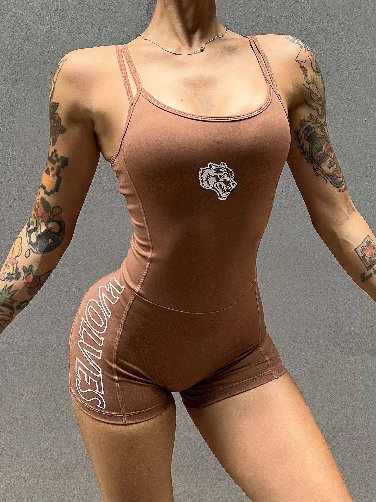 Cross-Border Wolf Head Fitn Yoga Leisure Sports Onesie Women's Double Strap Nylon Butt-Lifting orts Yoga Suit