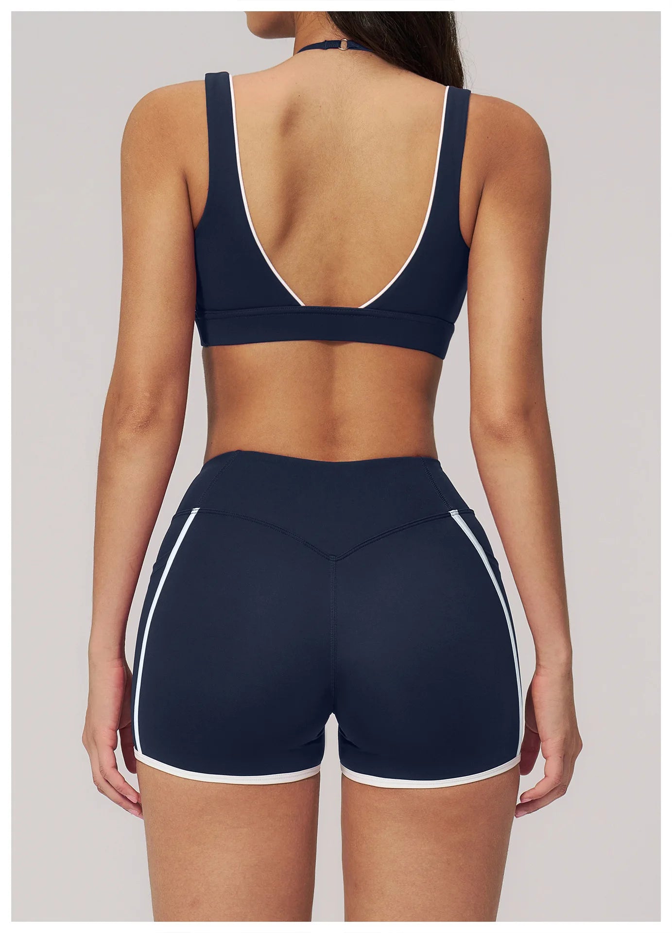Women Deep V Neck Sports Bra Wide Strap Open V Back Contrast Piping Padded Push Up Gym Workout Top Yoga Bras Activewear Summer