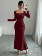 Women's Four Seasons New Style Women's Elegant Temperament Retro Solid Color Square Collar Long Sleeve Dress