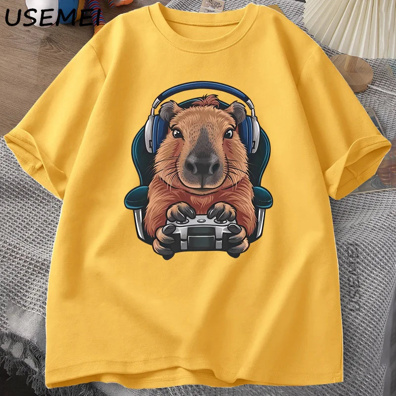 Unisex Gamer Capybara Shirt, Capybara Tank Top, Graphic Cute Rodent T-shirt, Funny Animal Gaming with Controller, Unique