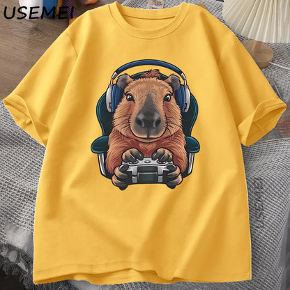 Unisex Gamer Capybara Shirt, Capybara Tank Top, Graphic Cute Rodent T-shirt, Funny Animal Gaming with Controller, Unique