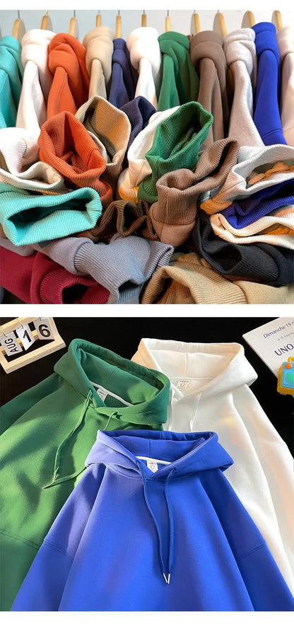 Oversize Hoodie Sweatshirt Pure Color Fleece Lined Couple Style High Quality Green Heavyweight Hooded Jacket for Men And Women