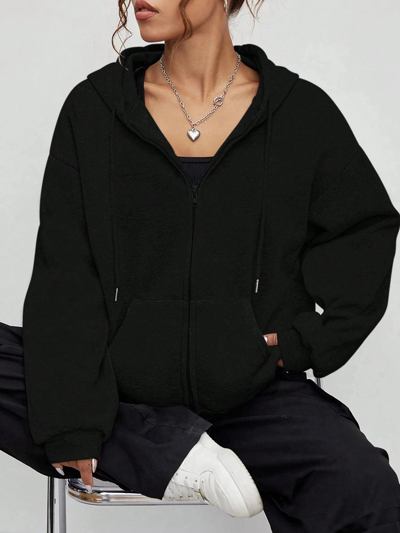 Profashion  Solid Zipper Hoodie Women Warm Fleece Hoodies Autumn Casual Hoody  Street Pocket Sportswear Oversized All-Match Female veste