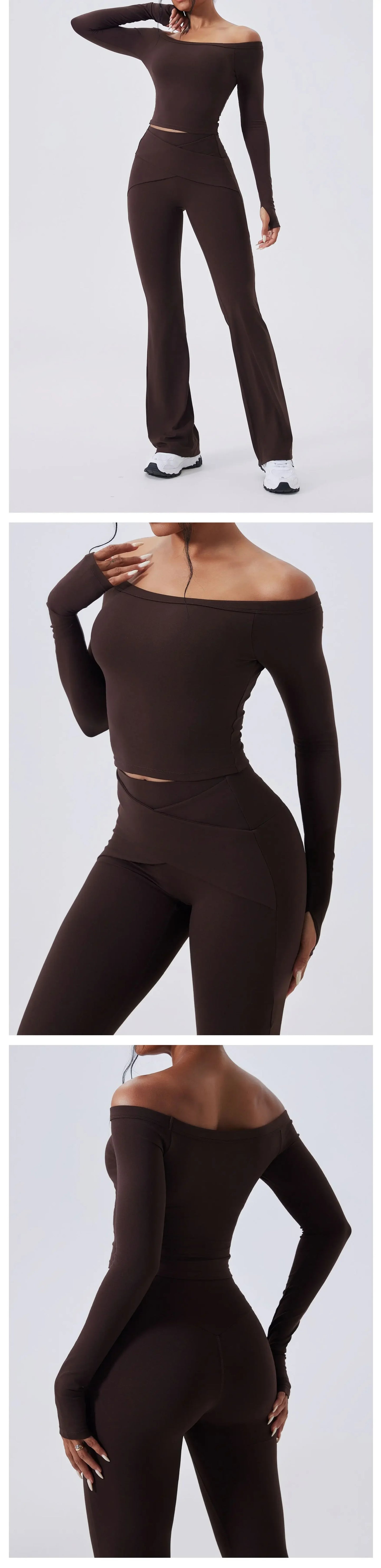 Slash Neck Long Sleeve Yoga Shirts Women Crop Top Breathable Quick Dry Sport T-shirt Female Gym Workout Top Fitness Clothing New