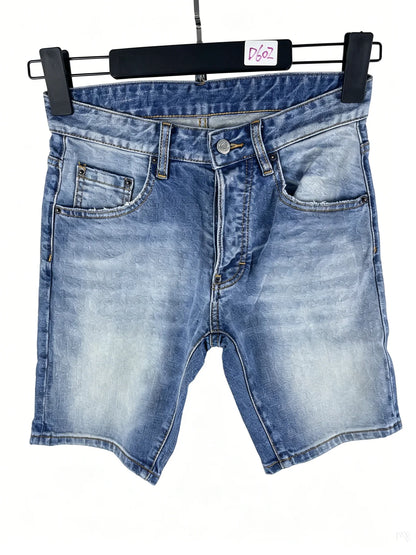 3006 Summer New Men's Jeans Washed Ripped Patch Paint Slim-fit Micro-elastic Denim Shorts Men's Black