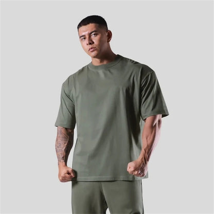 Cotton Gym Shirt Sport T Shirt Men Short Sleeve Running Shirt Men Workout Training Tees Fitness Loose large size M-XXXL