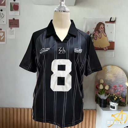 Women's New No.8 Oversized Short sleeved T-shirt Leisure Sports Jersey Letter Printed Polo Shirt