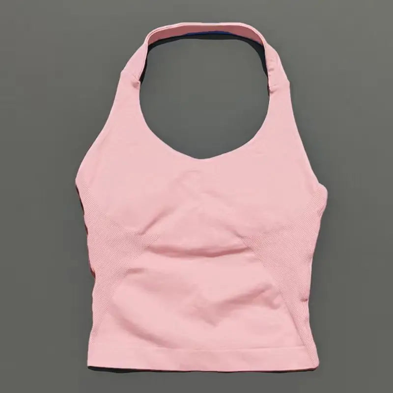 Histello Longline Strappy Top Women Sports Tank Halter Seamless Ruched Backless Gym Activewear Workout Yoga Fitness Tops
