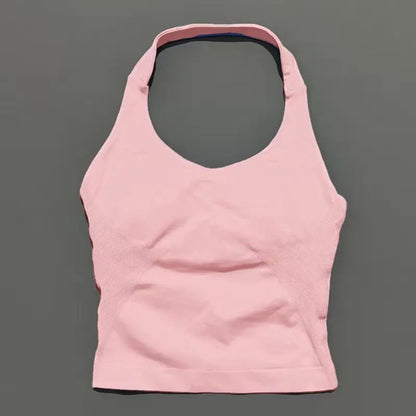 Histello Longline Strappy Top Women Sports Tank Halter Seamless Ruched Backless Gym Activewear Workout Yoga Fitness Tops