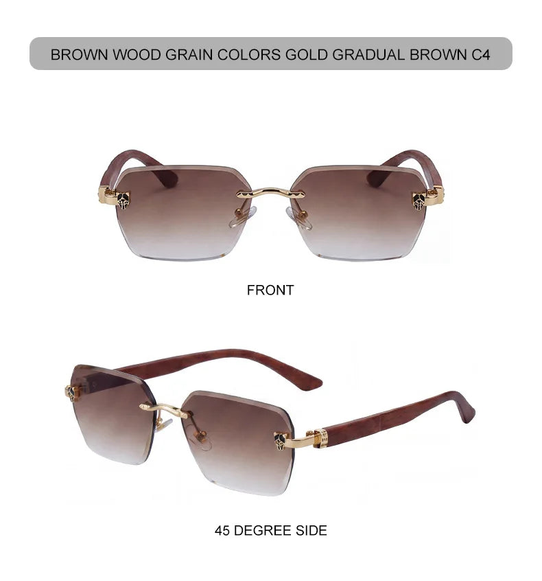 Square Rimless Photochromic Sunglasses Men Vintage Sun Glasses Luxury Designer Shades Male Cut Lenses Frameless Eyewear