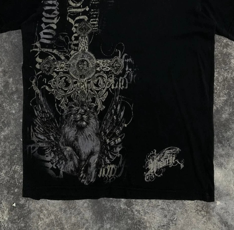 Southpole Y2K Vintage Cotton Graphic Tee Distressed Oversized Unisex T-Shirt with Gothic Print Streetwear Retro Soft Shirt Man