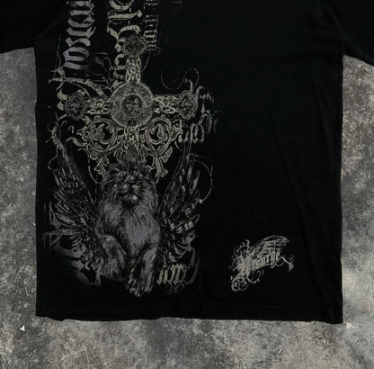 Southpole Y2K Vintage Cotton Graphic Tee Distressed Oversized Unisex T-Shirt with Gothic Print Streetwear Retro Soft Shirt Man