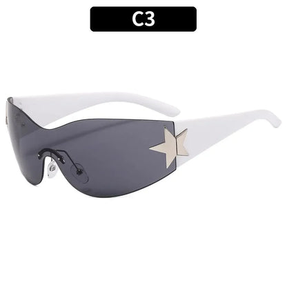 Rimless Punk Sunglasses Goggle Women Men Luxury Brand Wrap Around Sun Glasses Five Star Eyewear Sports One Piece Shades