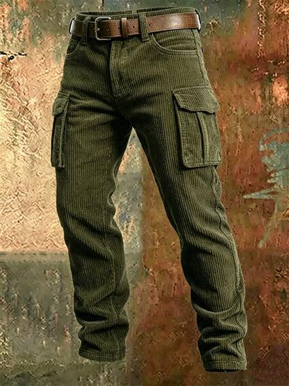 Spring Summer Stylish Straight Cargo Pants Men Casual Texture Corduroy Trousers For Men Daily Leisure Loose Pant Streetwear