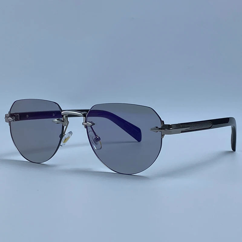 Square Rimless Punk Sunglasses Men Designer Vintage Polygon Metal Sun Glasses Male Fashion Eyewear Pilot Shades