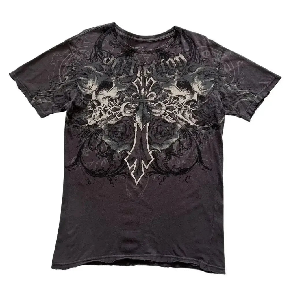 Summer New Men's Breathable Round Neck T-shirt Y2K Retro Clothing Punk Hip Hop Pattern Printed