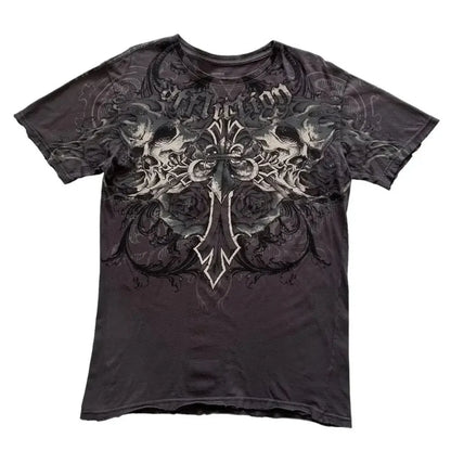 Summer New Men's Breathable Round Neck T-shirt Y2K Retro Clothing Punk Hip Hop Pattern Printed