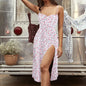 Women Elegant Floral Beach Vacation Streetwear Sexy Low Cut Beach Party Slim Slit Dress Chic Bodycon Lady Sleeveless Vestidos