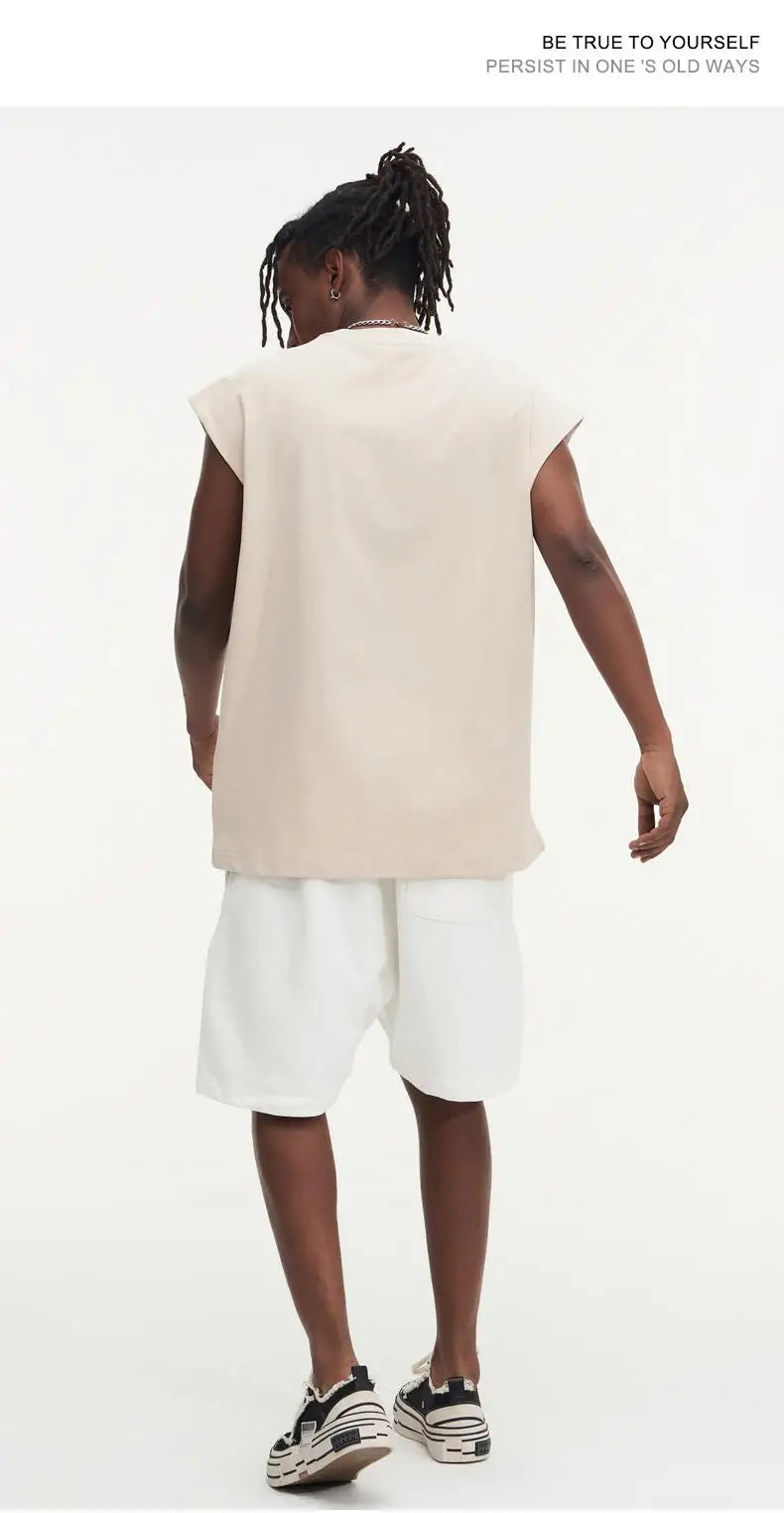 270gsm Summer Tank TopSleeveless T shirt 100% Cotton Solid Color Men Oversized Causal O-neck Basic T-shirt High Quality