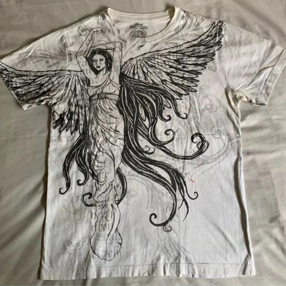 Summer New Men's Breathable Round Neck T-shirt Y2K Retro Clothing Punk Hip Hop Pattern Printed