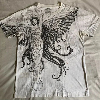 Summer New Men's Breathable Round Neck T-shirt Y2K Retro Clothing Punk Hip Hop Pattern Printed