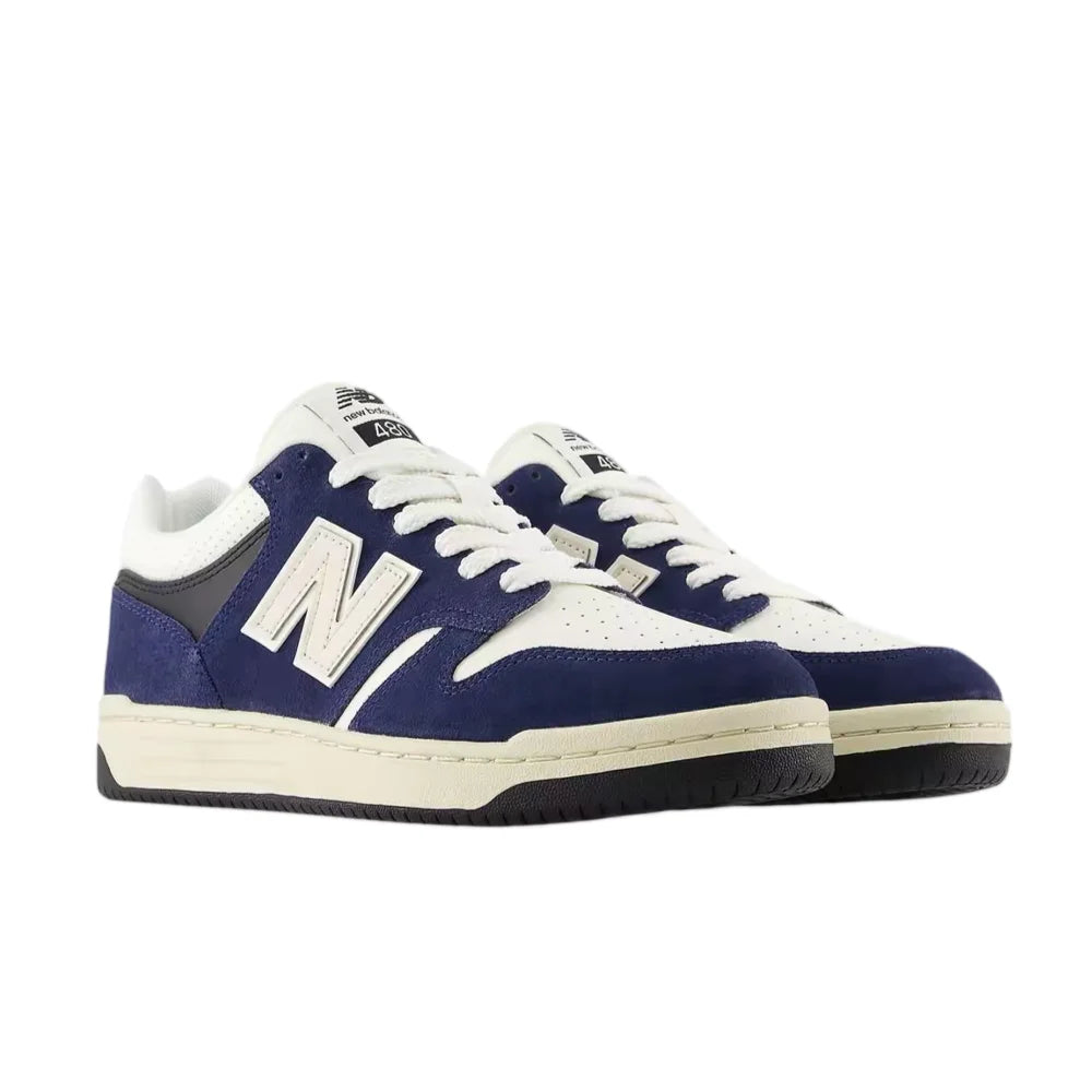 New Balance NB480 Unisex Low-Top Sneakers – White/Blue, Synthetic Leather, Soft, Comfortable & Durable BB480PEN