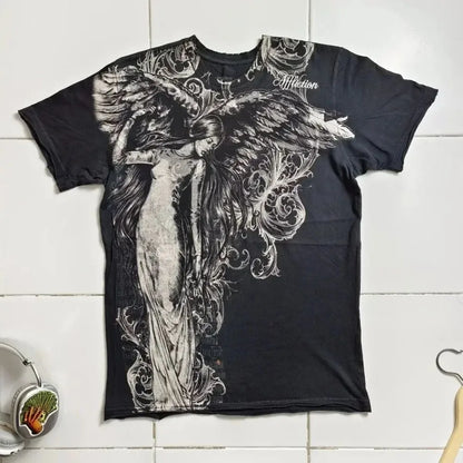 Summer New Men's Breathable Round Neck T-shirt Y2K Retro Clothing Punk Hip Hop Pattern Printed
