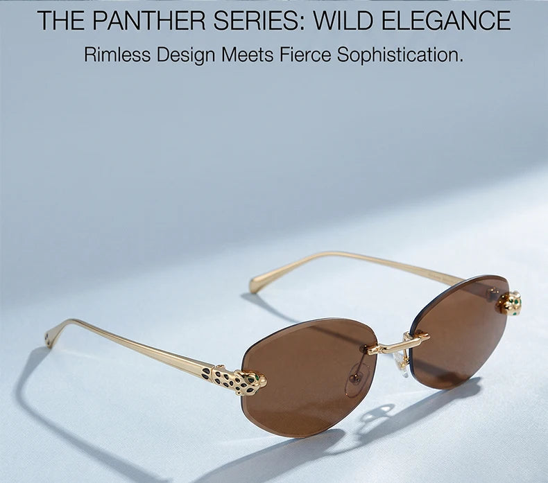 Vintage Rimless Oval Punk Sunglasses Men Luxury Designer Leopard Head Frameless Sun Glasses Hip Hop Outdoor Shades Eyewear