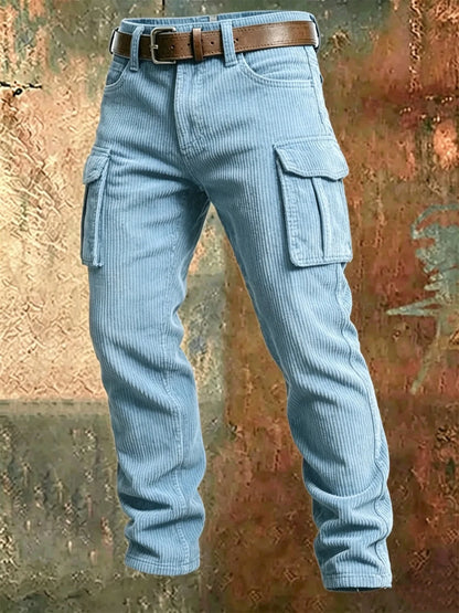 Spring Summer Stylish Straight Cargo Pants Men Casual Texture Corduroy Trousers For Men Daily Leisure Loose Pant Streetwear