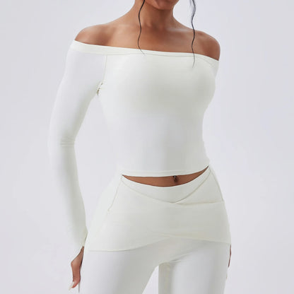 Slash Neck Long Sleeve Yoga Shirts Women Crop Top Breathable Quick Dry Sport T-shirt Female Gym Workout Top Fitness Clothing New