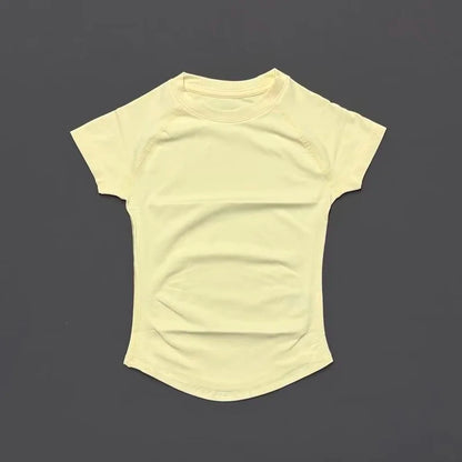 Histello Women Short Sleeve Sports T-Shirt Round Neck Breathable Stretchy Quick Dry Top Yoga Gym Running Fitness Activewear