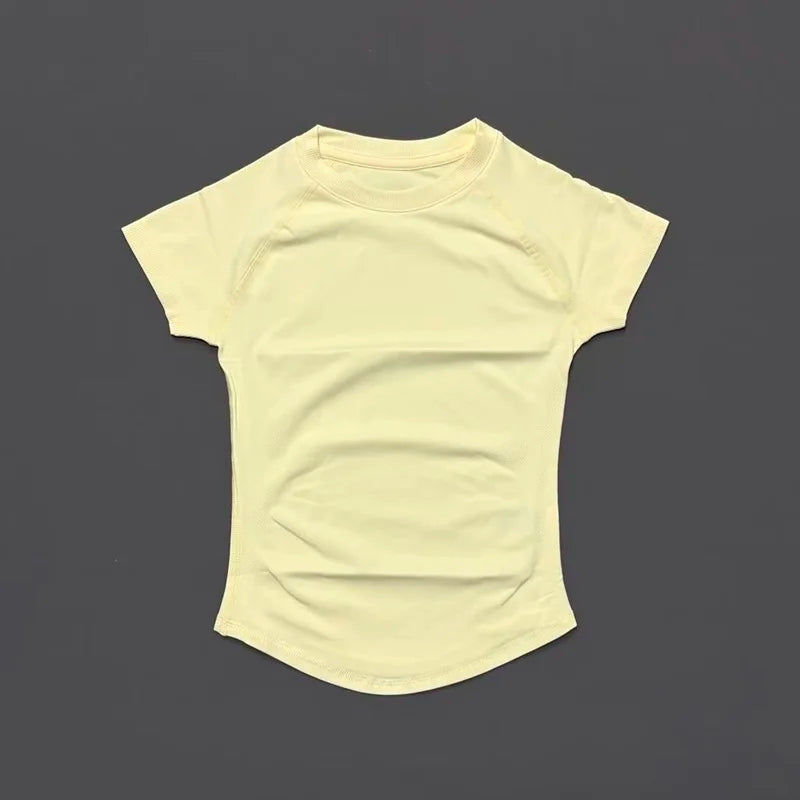 Histello Women Short Sleeve Sports T-Shirt Round Neck Breathable Stretchy Quick Dry Top Yoga Gym Running Fitness Activewear