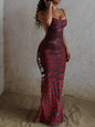 Kliou Sexy Backless Long Dresses Woman Tiger Stripe Low-Neck Sleeveless Splits Skinny Peach Hip Midnight Club Party Vestidos