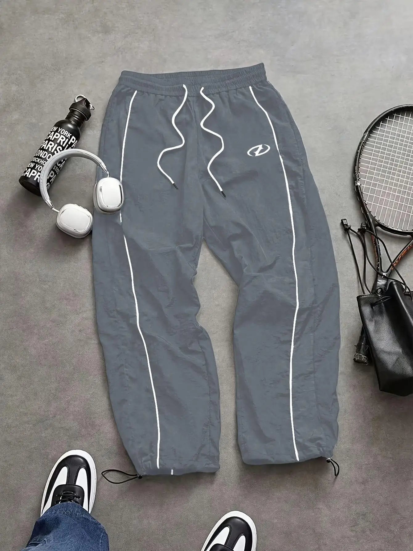 Men's 4-Color Side Stripe Print Track Pants Elastic Waist Drawstring Hem Joggers Spring Summer Gym Casual Sports Trousers