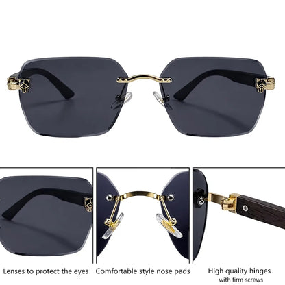 Square Rimless Photochromic Sunglasses Men Vintage Sun Glasses Luxury Designer Shades Male Cut Lenses Frameless Eyewear