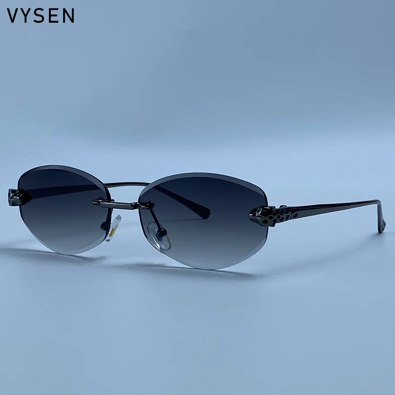 Vintage Rimless Oval Punk Sunglasses Men Luxury Designer Leopard Head Frameless Sun Glasses Hip Hop Outdoor Shades Eyewear