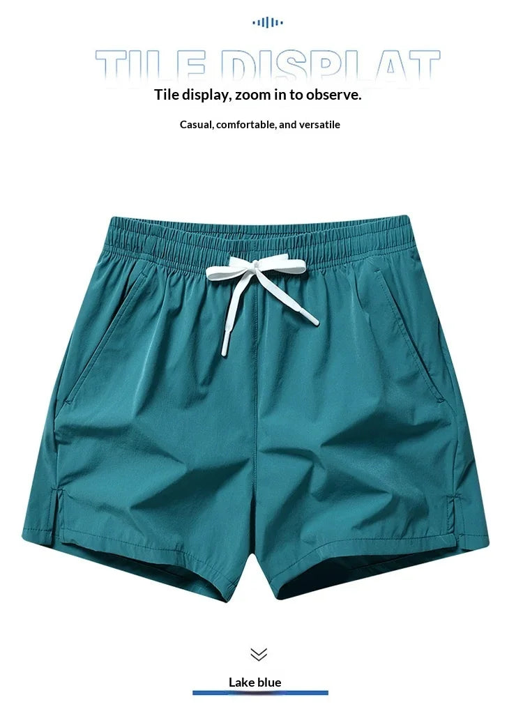 Summer Ice Silk Quick Drying Beach Shorts for Men's Slim Fit Running, Swimming, Fitness, Breathable Shorts