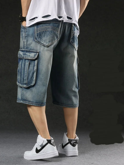 Men‘s New Mens Plus Size Loose Baggy Denim Shorts Fashion Streetwear Hip Hop Skateboard Cargo Jeans Short for Male Men