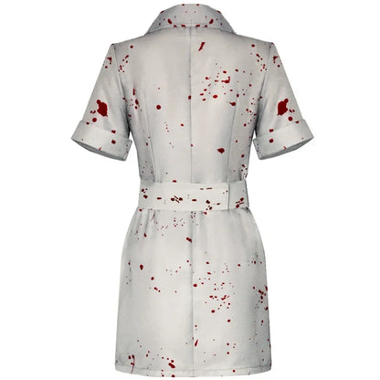 Silent Hill Nurse Cosplay Costume, Womens White Bloodstained Uniform With Belt And Hat, Halloween Fancy Dress For Comic