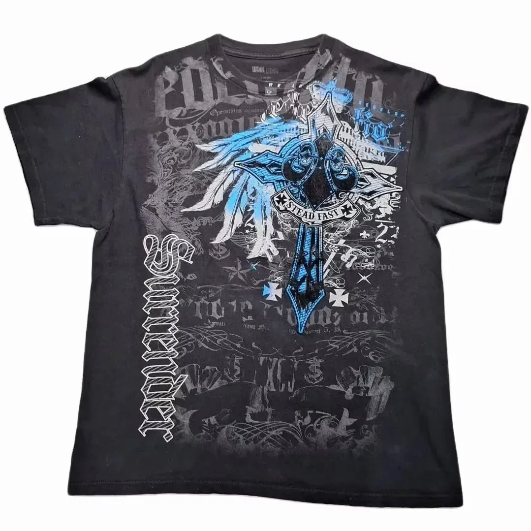 Southpole Y2K Vintage Cotton Graphic Tee Distressed Oversized Unisex T-Shirt with Gothic Print Streetwear Retro Soft Shirt Man