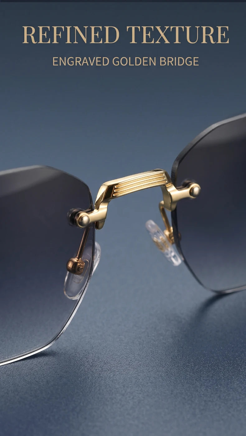 Steampunk Rimless Square Sunglasses Men Luxury Designer Vintage Metal Polygon Outdoor Sun Glasses Male Frameless Shades
