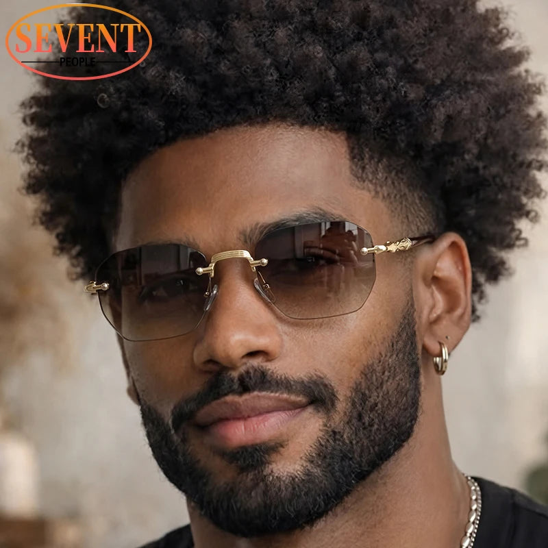 Steampunk Rimless Square Sunglasses Men Luxury Designer Vintage Metal Polygon Outdoor Sun Glasses Male Frameless Shades
