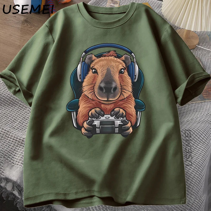 Unisex Gamer Capybara Shirt, Capybara Tank Top, Graphic Cute Rodent T-shirt, Funny Animal Gaming with Controller, Unique