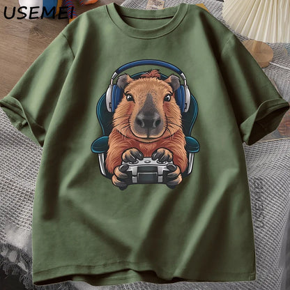 Unisex Gamer Capybara Shirt, Capybara Tank Top, Graphic Cute Rodent T-shirt, Funny Animal Gaming with Controller, Unique