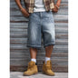 Men's Non-Stretch Denim Shorts Summer Laser Burn Letter Print Streetwear Loose Fit Raw Hem Five-Point Mid Jeans Shorts