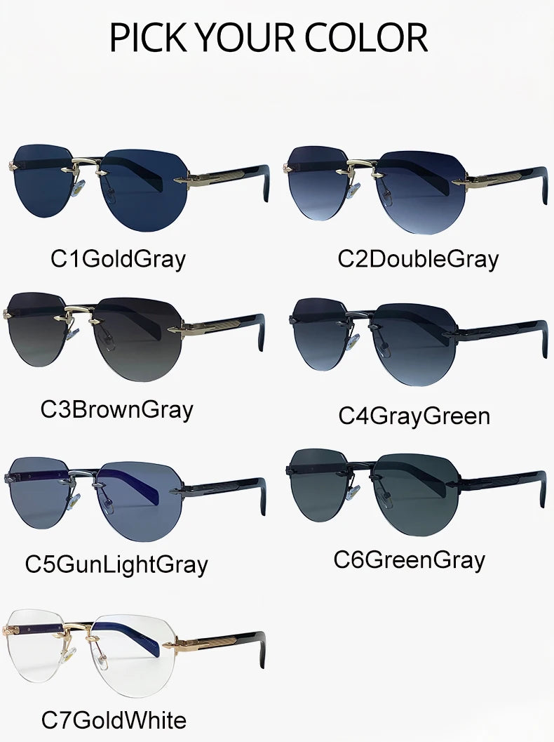 Square Rimless Punk Sunglasses Men Designer Vintage Polygon Metal Sun Glasses Male Fashion Eyewear Pilot Shades