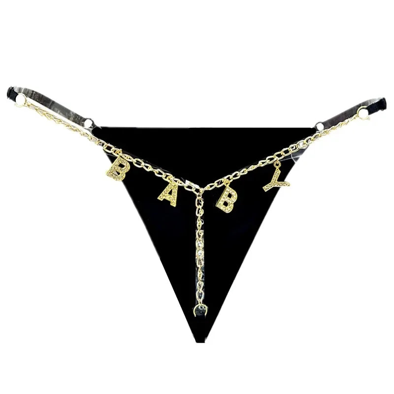 Flash Diamond Letter Pendant Design Thongs Low Waist Intimates Panties Women's Sexy Underpants Transparent Erotic Underwear