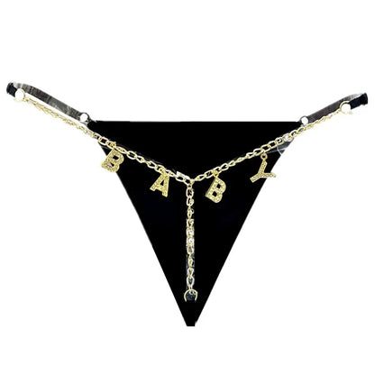 Flash Diamond Letter Pendant Design Thongs Low Waist Intimates Panties Women's Sexy Underpants Transparent Erotic Underwear
