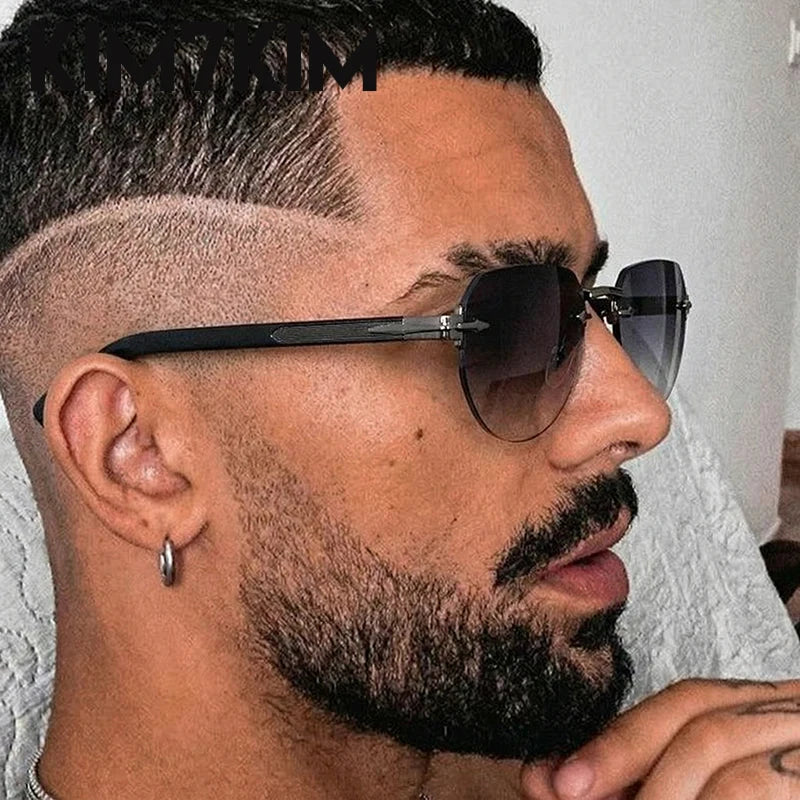 Square Rimless Punk Sunglasses Men Designer Vintage Polygon Metal Sun Glasses Male Fashion Eyewear Pilot Shades